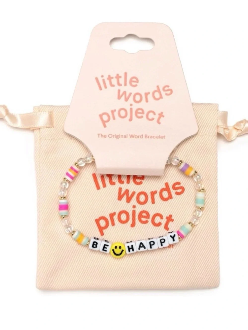 Be Happy Multicolor Letter Bead Bracelet with Gold Charm